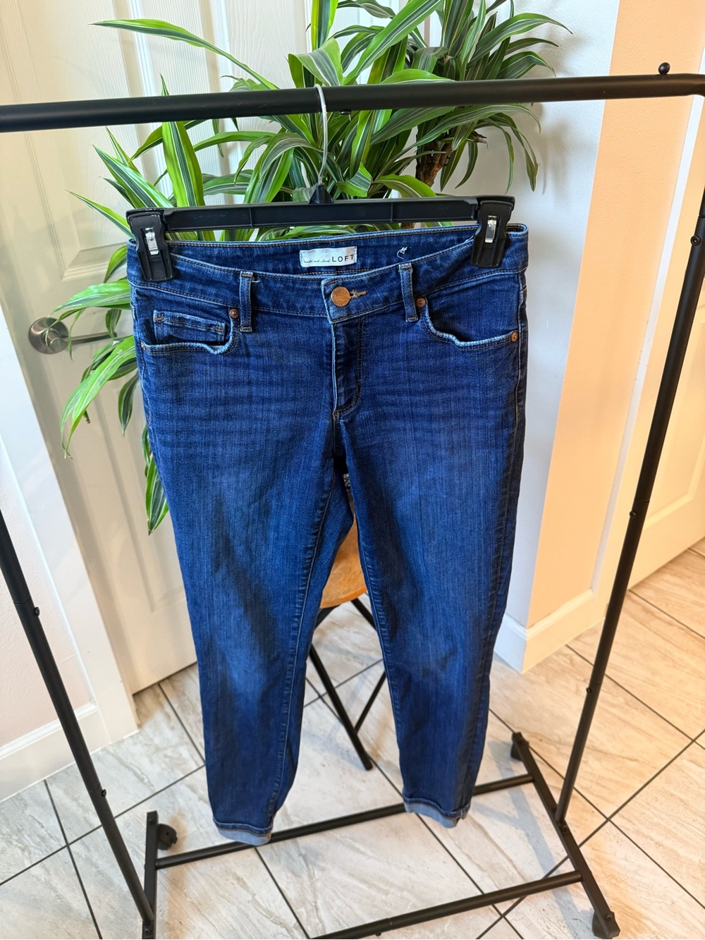 LOFT Deep Blue Stretch Skinny Jeans for Women